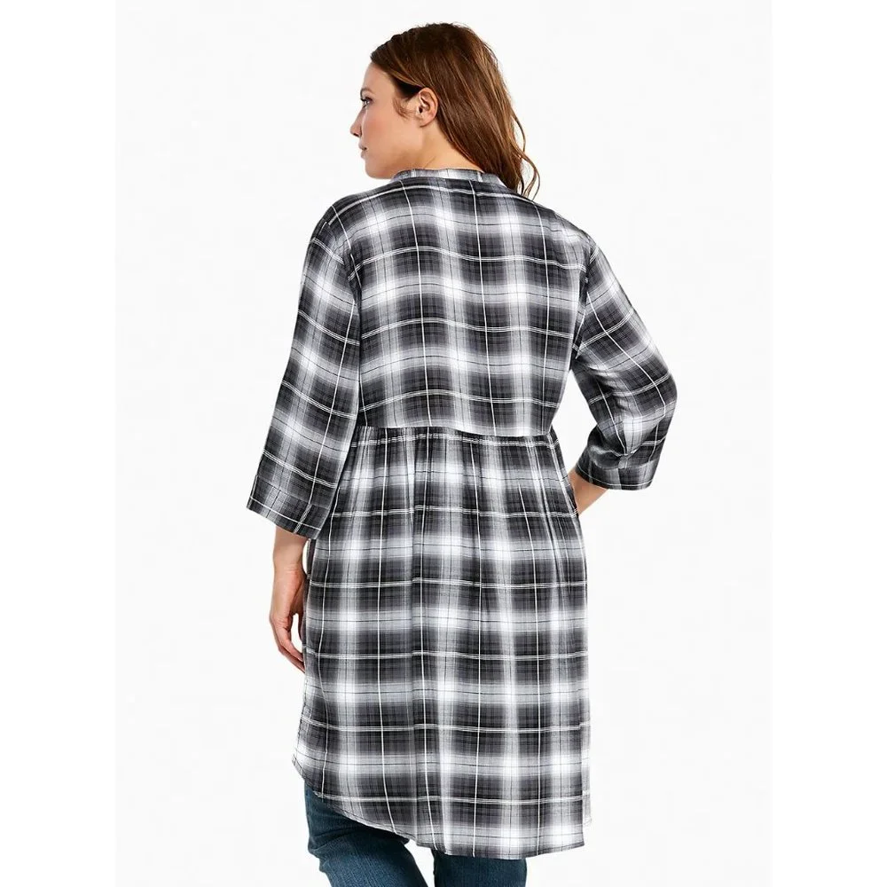 TORRID Plaid Button Front Hi-Lo Babydoll Midi Top Blouse sz 1X Women's Plus - Picture 10 of 12